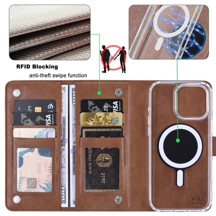 For iPhone 16 Pro Max ViLi GVS-C Series MagSafe Magnetic RFID Leather Flip Phone Case(Brown) - free shipping - PMC Jewellery - Order now!