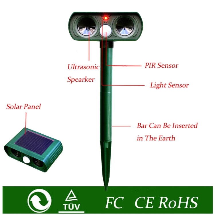 2 PCS Powerful Ultrasonic Solar-powered Animal Repeller With PIR Sensor & Light Sensor, Got the CE / ROHS Certification - Outdoor Insect Repellent by PMC Jewellery | Online Shopping South Africa | PMC Jewellery | Buy Now Pay Later Mobicred