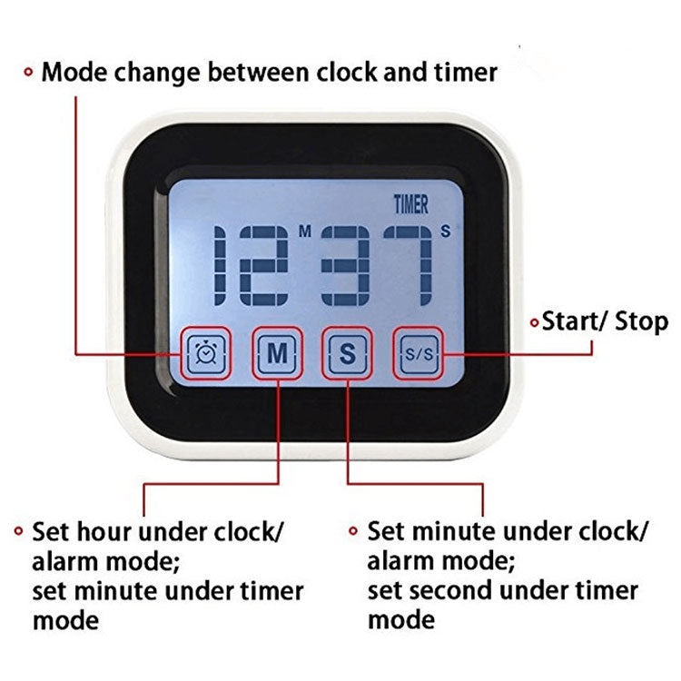 Kitchen Timer Digital Alarm Clock Large LCD Touch Screen Come with Night Light for Cooking Baking(Black) - Digital Countdown by PMC Jewellery | Online Shopping South Africa | PMC Jewellery | Buy Now Pay Later Mobicred