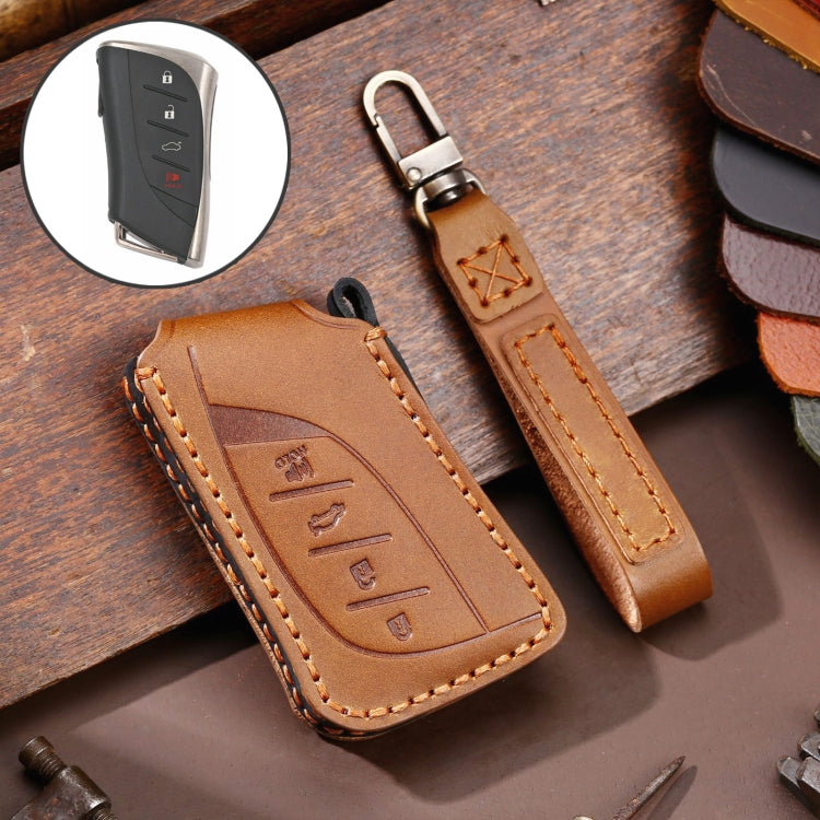 For Lexus 4-button Hallmo Car Cowhide Leather Key Protective Cover Key Case(Brown) - Car Key Cases by Hallmo | Online Shopping South Africa | PMC TechLife | Buy Now Pay Later Mobicred
