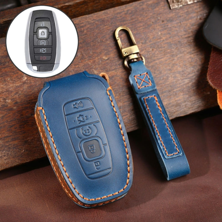 For Lincoln Hallmo Car Cowhide Leather Key Protective Cover Key Case(Blue) - Car Key Cases by Hallmo | Online Shopping South Africa | PMC TechLife | Buy Now Pay Later Mobicred
