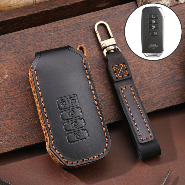 For Kia 5-button Hallmo Car Cowhide Leather Key Protective Cover Key Case(Black) - Car Key Cases by Hallmo | Online Shopping South Africa | PMC TechLife | Buy Now Pay Later Mobicred