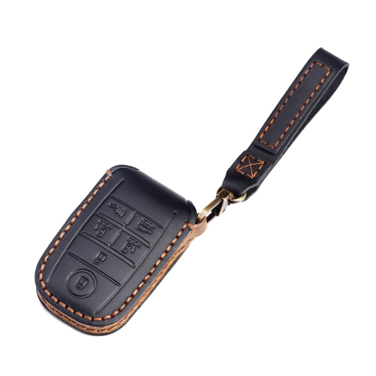 For Kia C134 6-button Hallmo Car Cowhide Leather Key Protective Cover Key Case(Black) - Car Key Cases by Hallmo | Online Shopping South Africa | PMC Jewellery | Buy Now Pay Later Mobicred