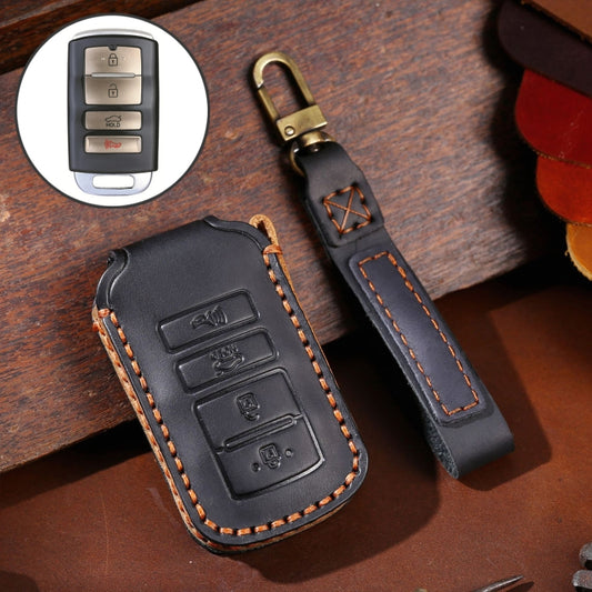 For Kia K4 Hallmo Car Cowhide Leather Key Protective Cover Key Case(Black) - Car Key Cases by Hallmo | Online Shopping South Africa | PMC Jewellery | Buy Now Pay Later Mobicred