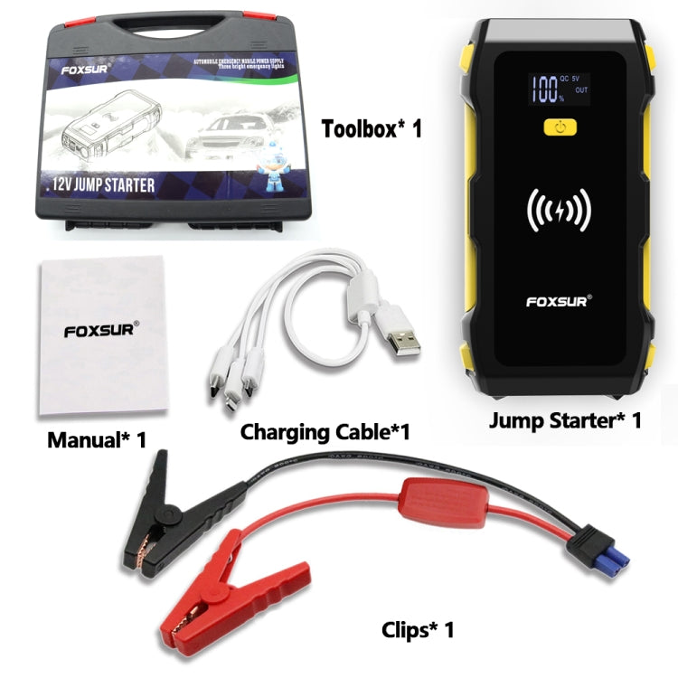 FOXSUR FJS-800 12V Car Multifunctional Wireless Charging Emergency Start Power Supply (Yellow) - Power Bank by FOXSUR | Online Shopping South Africa | PMC Jewellery | Buy Now Pay Later Mobicred