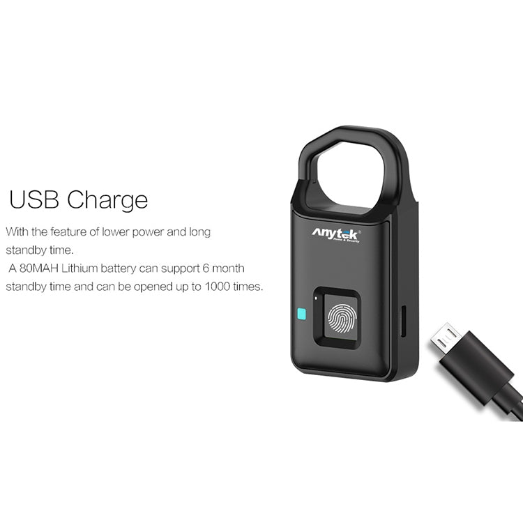 Anytek P4 3.7V Micro USB Charging Semiconductor Fingerprint Sensing Small Padlock - free shipping - PMC TechLife - Order now!