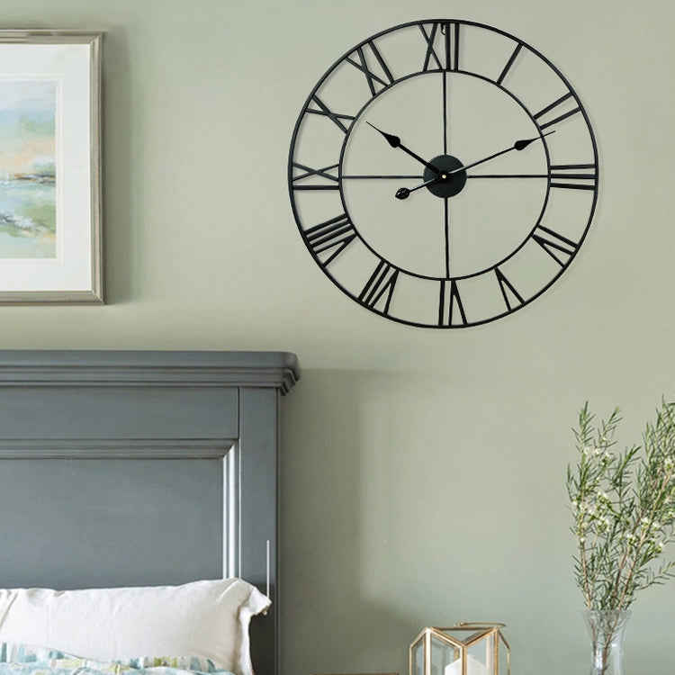 45cm Retro Living Room Iron Round Roman Numeral Mute Decorative Wall Clock (Black) - Wall Clock by PMc TechLife | Online Shopping South Africa | PMc TechLife | Buy Now Pay Later Mobicred