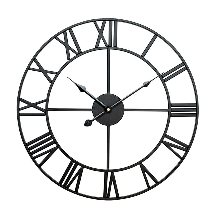 60cm Retro Living Room Iron Round Roman Numeral Mute Decorative Wall Clock (Black) - free shipping - PMc TechLife - Order now!