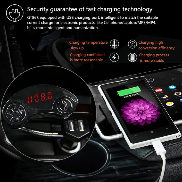 GT86 Dual USB Charger Car Bluetooth FM Transmitter Kit, Support LCD Display / TF Card Music Play / Hands-free(Black) - free shipping - PMC TechLife - Order now!