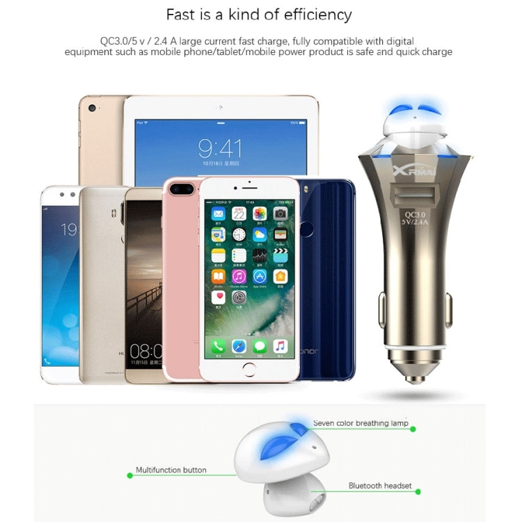 A8 3 in 1 Bluetooth Earphone & Safety Hammer & Car Charger, Support Hands-free Call & USB Quick Charger Function - Bluetooth Car Kits by PMC TechLife | Online Shopping South Africa | PMC TechLife | Buy Now Pay Later Mobicred
