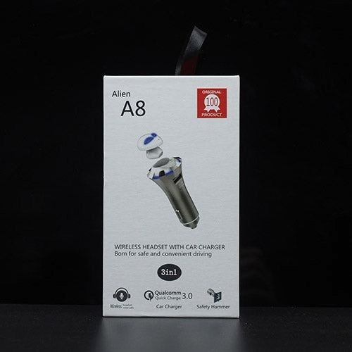 A8 3 in 1 Bluetooth Earphone & Safety Hammer & Car Charger, Support Hands-free Call & USB Quick Charger Function - Bluetooth Car Kits by PMC TechLife | Online Shopping South Africa | PMC TechLife | Buy Now Pay Later Mobicred
