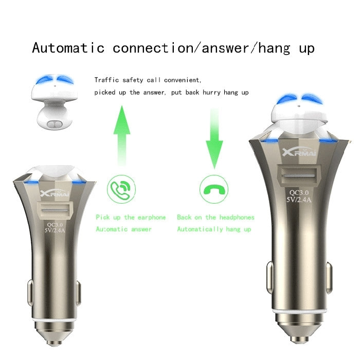 A8 3 in 1 Bluetooth Earphone & Safety Hammer & Car Charger, Support Hands-free Call & USB Quick Charger Function - Bluetooth Car Kits by PMC TechLife | Online Shopping South Africa | PMC TechLife | Buy Now Pay Later Mobicred