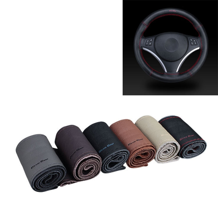 Car Universal Genuine Leather Hand-stitched Steering Wheel Cover(Beige) - Steering Wheel Accessories by PMC TechLife | Online Shopping South Africa | PMC TechLife | Buy Now Pay Later Mobicred
