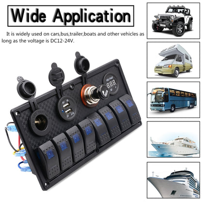 5Pin Multi-function Combination Switch Panel Voltmeter + Cigarette Lighter + Double Lights 8 Way Switches + Dual USB Charger + Cigarette Lighter Socketfor Car RV Marine Boat - Car Switches by PMC Jewellery | Online Shopping South Africa | PMC Jewellery