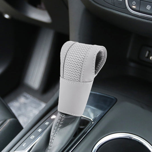 Universal Nonslip Breathable Genuine Leather Car Gear Shift Knob Cover(Grey) - Shift Knob by PMC Jewellery | Online Shopping South Africa | PMC Jewellery | Buy Now Pay Later Mobicred