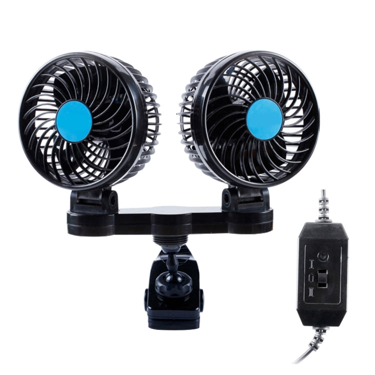 HUXIN HX-T605 7W 360 Degree Adjustable Rotation Clip Two Head Low Noise Mini Electric Car Fan with Gear Switch, DC12V - Heating & Fans by PMC Jewellery | Online Shopping South Africa | PMC Jewellery | Buy Now Pay Later Mobicred