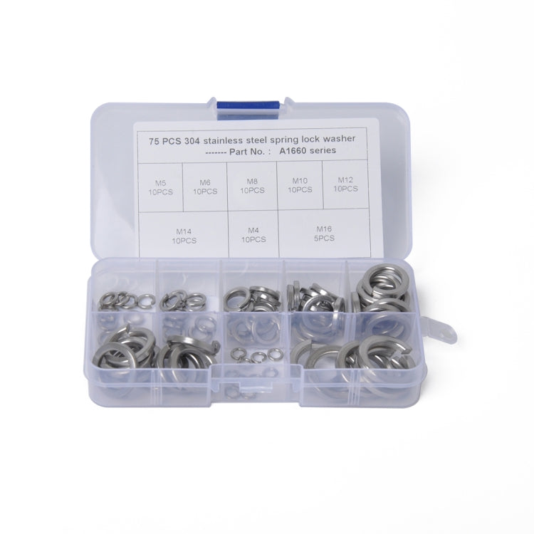 75 PCS Stainless Steel Spring Lock Washer Assorted Kit M4-M16 for Car / Boat / Home Appliance - Nuts & Bolts by PMC Jewellery | Online Shopping South Africa | PMC Jewellery