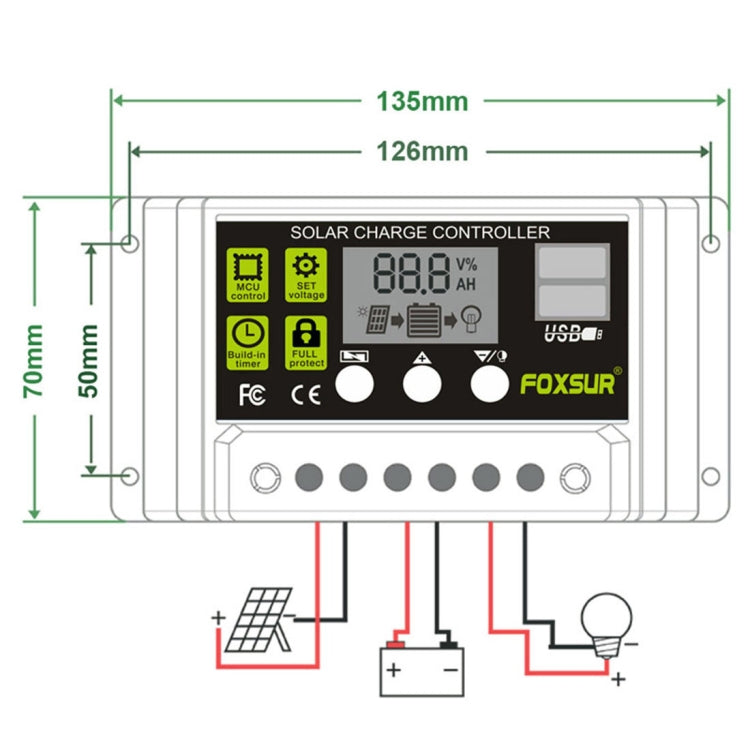 FOXSUR 20A Solar Charge Controller 12V / 24V Automatic Identification Controller - Others by PMC TechLife | Online Shopping South Africa | PMC TechLife | Buy Now Pay Later Mobicred