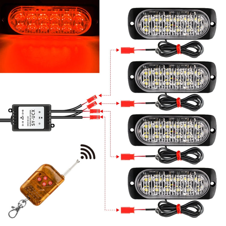 DC12V-24V / 18W 4 in 1 Front Grille Emergency Strobe Flash Warning Light Pickup 12LEDs Side Light Wireless Control 16 Modes (Red Light) - Warning Lights by PMC Jewellery | Online Shopping South Africa | PMC Jewellery | Buy Now Pay Later Mobicred