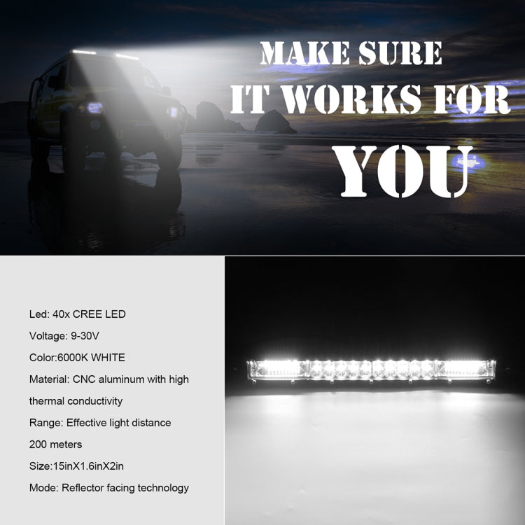 15 inch Two Rows DC9-30V 22W 6000K IP67 Car Truck Off-road Vehicle LED Work Lights Spot / Flood Light - Work Lights by PMC Jewellery | Online Shopping South Africa | PMC Jewellery | Buy Now Pay Later Mobicred