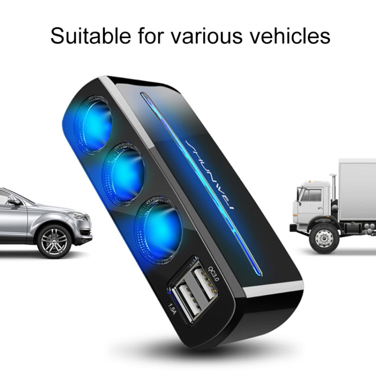 SHUNWEI SD-1939D 120W QC3.0 Car 3 in 1 Dual USB Charger Cigarette Lighter - Cigar Socket by SHUNWEI | Online Shopping South Africa | PMC Jewellery | Buy Now Pay Later Mobicred