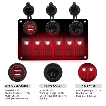 Multi-functional Combination Switch Panel 12V / 24V 6 Way Switches + Dual USB Charger for Car RV Marine Boat (Red Light) - Car Switches by PMC Jewellery | Online Shopping South Africa | PMC Jewellery | Buy Now Pay Later Mobicred