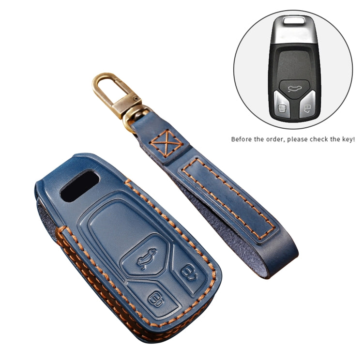 Hallmo Car Cowhide Leather Key Protective Cover Key Case for Audi A6L / A8L / A4 / A7 / A5 A Style(Black) - Car Key Cases by PMC Jewellery | Online Shopping South Africa | PMC Jewellery | Buy Now Pay Later Mobicred