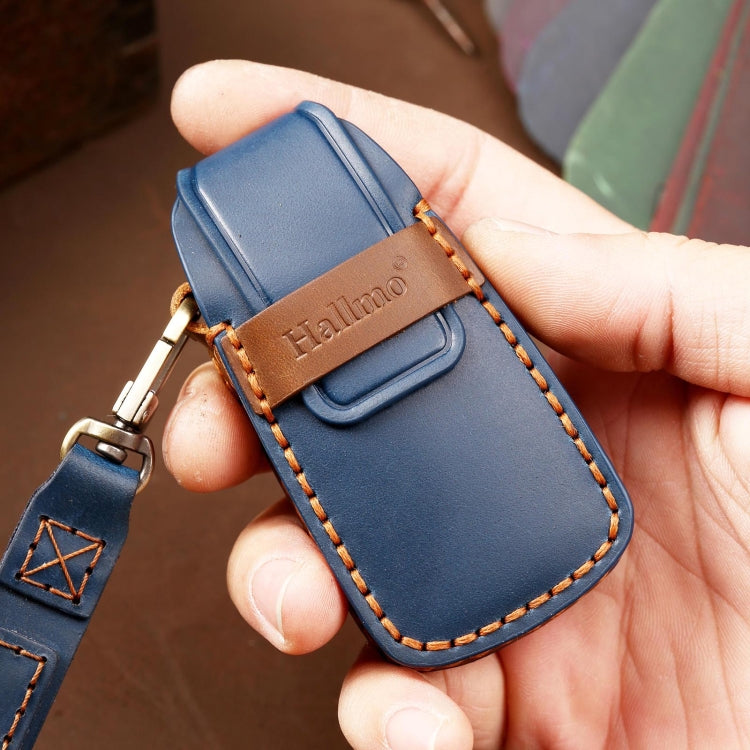 Hallmo Car Cowhide Leather Key Protective Cover Key Case for Audi A6L / A8L / A4 / A7 / A5 A Style(Blue) - Car Key Cases by PMC TechLife | Online Shopping South Africa | PMC TechLife
