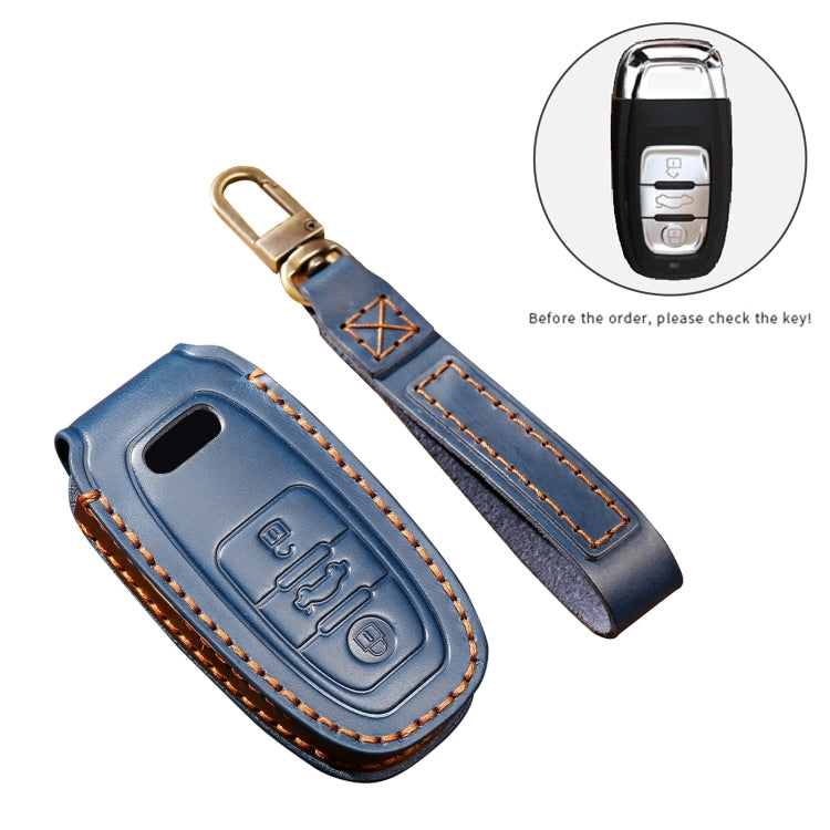 Hallmo Car Cowhide Leather Key Protective Cover Key Case for Audi A6L / A8L / A4 / A7 / A5 B Style(Brown) - Car Key Cases by Hallmo | Online Shopping South Africa | PMC Jewellery | Buy Now Pay Later Mobicred