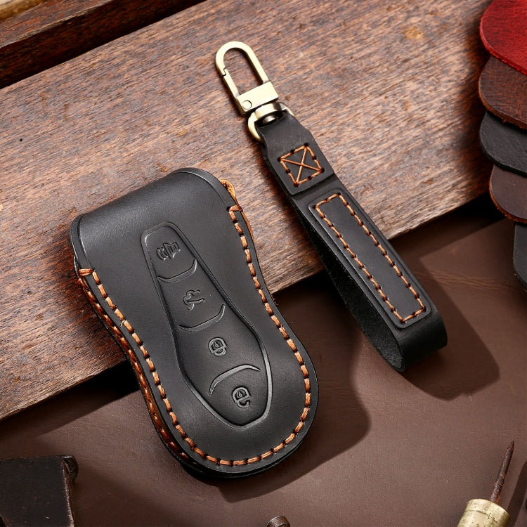 Hallmo Car Cowhide Leather Key Protective Cover Key Case for Geely Emgrand A Style(Black) - Car Key Cases by Hallmo | Online Shopping South Africa | PMC TechLife | Buy Now Pay Later Mobicred