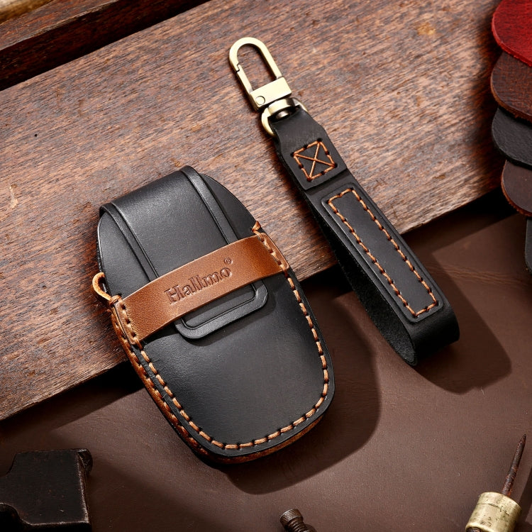 Hallmo Car Cowhide Leather Key Protective Cover Key Case for Geely Emgrand C Style(Black) - Car Key Cases by Hallmo | Online Shopping South Africa | PMC TechLife | Buy Now Pay Later Mobicred