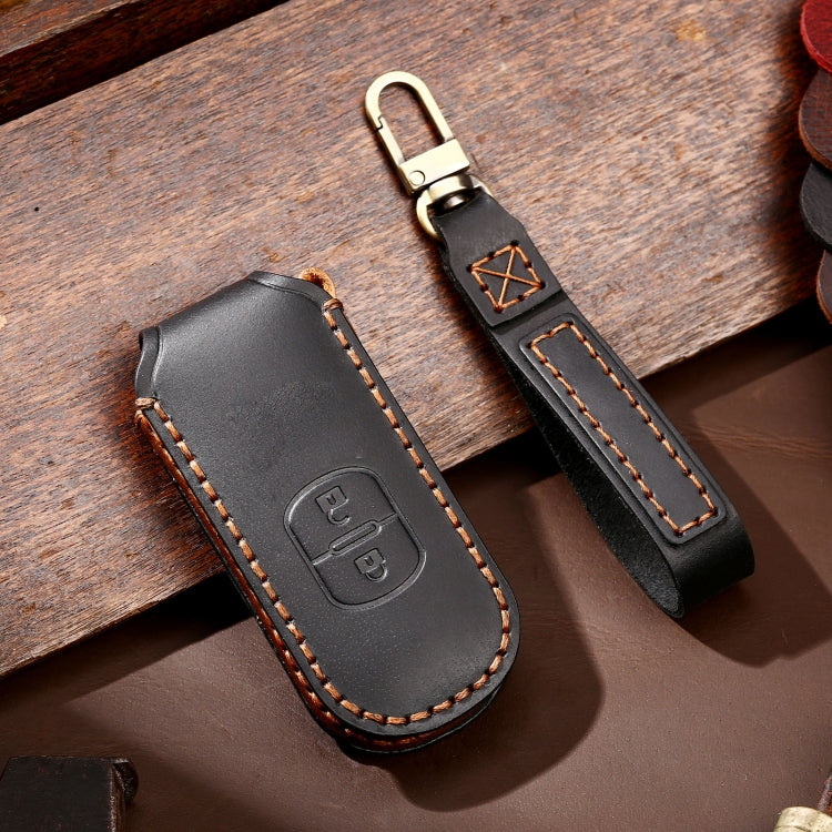 Hallmo Car Cowhide Leather Key Protective Cover Key Case for Mazda Axela 2-button(Black) - free shipping - PMC TechLife - Order now!