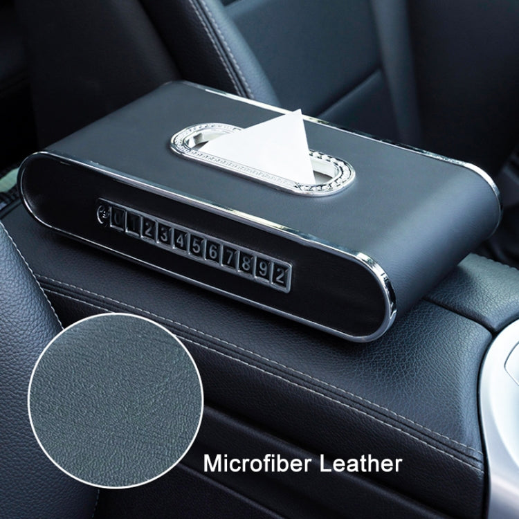 Car Dashboard Diamond Paper Towel Box with Temporary Parking Phone Number Card & Phone Holder & Clock(Black) - Tissue Boxes by PMC Jewellery | Online Shopping South Africa | PMC Jewellery | Buy Now Pay Later Mobicred