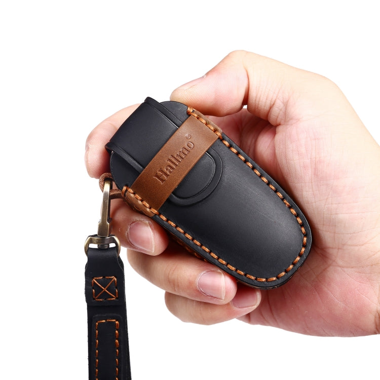 Hallmo Car Cowhide Leather Key Protective Cover Key Case for Hyundai 4-button Start(Black) - Car Key Cases by Hallmo | Online Shopping South Africa | PMC TechLife | Buy Now Pay Later Mobicred