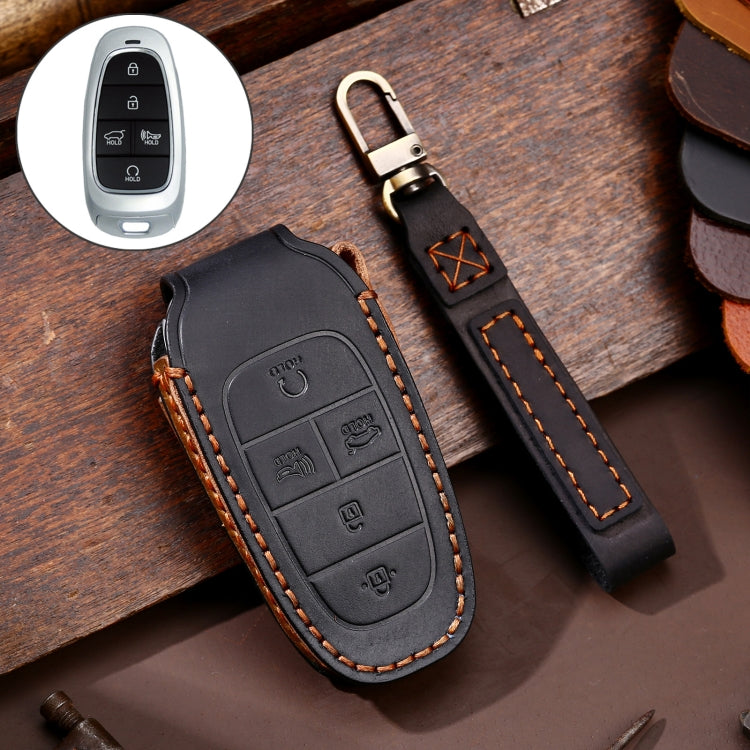 Hallmo Car Cowhide Leather Key Protective Cover Key Case for Hyundai 5-button(Black) - Car Key Cases by Hallmo | Online Shopping South Africa | PMC TechLife | Buy Now Pay Later Mobicred