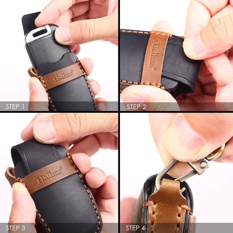 Hallmo Car Cowhide Leather Key Protective Cover Key Case for Hyundai 7-button(Brown) - Car Key Cases by Hallmo | Online Shopping South Africa | PMC TechLife | Buy Now Pay Later Mobicred