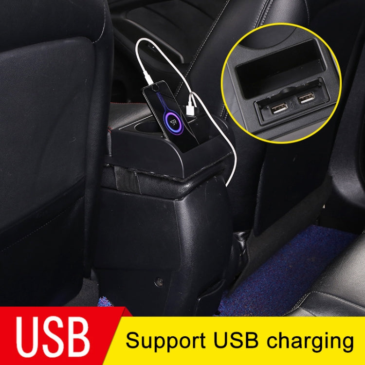 Car Multi-functional Dual USB Armrest Box Booster Pad, Carbon Fiber Leather Straight Type (Black White) - Seat Accessories by PMC TechLife | Online Shopping South Africa | PMC TechLife | Buy Now Pay Later Mobicred