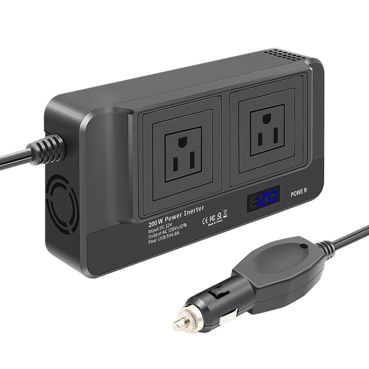 DC12V 200W AC110V Car Smart Multi-functional Digital Display Inverter, US Plug -  by PMC TechLife | Online Shopping South Africa | PMC TechLife | Buy Now Pay Later Mobicred
