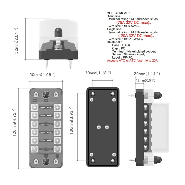 ZH-978A1 FB1901 1 In 6 Out 6 Ways Independent Positive Negative Fuse Box with 12 Fuses for Auto Car Truck Boat - Fuse by PMC Jewellery | Online Shopping South Africa | PMC Jewellery | Buy Now Pay Later Mobicred