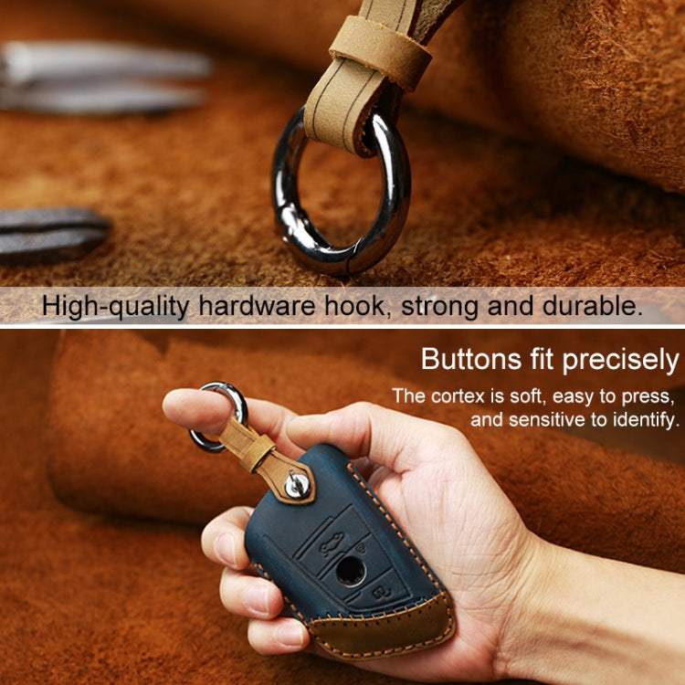 For BMW Blade Style Car Cowhide Leather Key Protective Cover Key Case, Three Keys Version (Brown) - Car Key Cases by PMC Jewellery | Online Shopping South Africa | PMC Jewellery | Buy Now Pay Later Mobicred