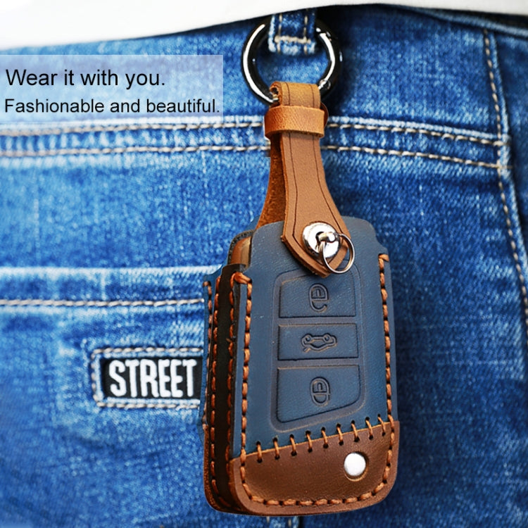 For Volkswagen Car Cowhide Leather Key Protective Cover Key Case, B Version(Red) - Car Key Cases by PMC TechLife | Online Shopping South Africa | PMC TechLife | Buy Now Pay Later Mobicred