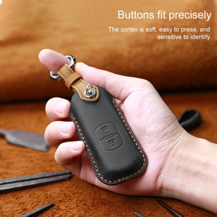 For Mazda Old Style Hallmo Car Cowhide Leather Key Protective Cover Key Case, Two Keys Version(Black) - Car Key Cases by Hallmo | Online Shopping South Africa | PMC Jewellery | Buy Now Pay Later Mobicred
