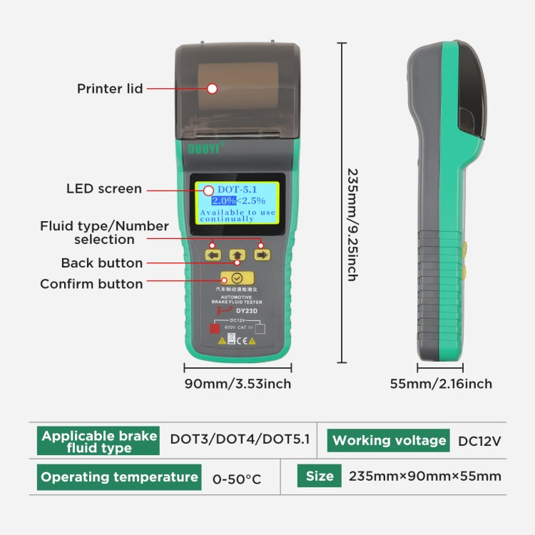 DUOYI DY23D Car Brake Fluid Detection Pen with Print Function - Electronic Test by DUOYI | Online Shopping South Africa | PMC Jewellery | Buy Now Pay Later Mobicred
