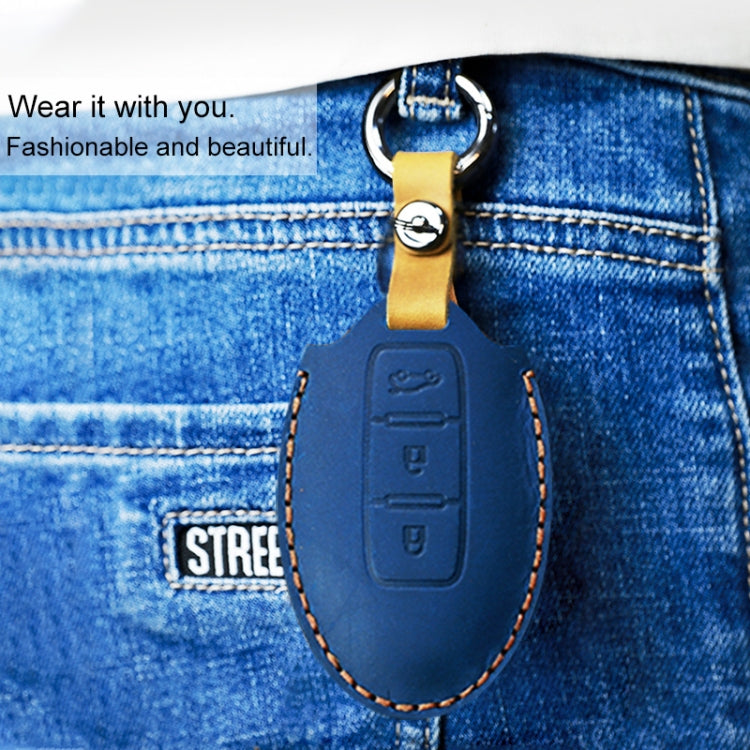 For Nissan Car Cowhide Leather Key Protective Cover Key Case, Four Keys Version (Blue) - Car Key Cases by PMC Jewellery | Online Shopping South Africa | PMC Jewellery | Buy Now Pay Later Mobicred