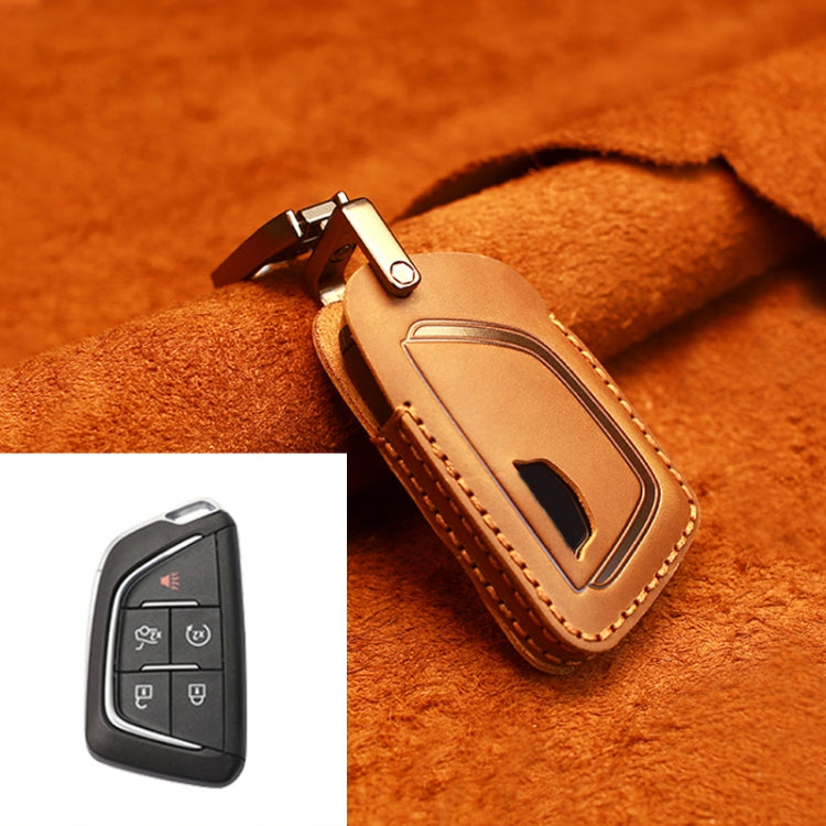 For Cadillac New Style Car Cowhide Leather Key Protective Cover Key Case (Brown) - Car Key Cases by PMC Jewellery | Online Shopping South Africa | PMC Jewellery | Buy Now Pay Later Mobicred