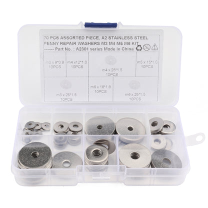 70 PCS Round Shape Stainless Steel Flat Washer Assorted Kit for Car / Boat / Home Appliance - Nuts & Bolts by PMC Jewellery | Online Shopping South Africa | PMC Jewellery | Buy Now Pay Later Mobicred