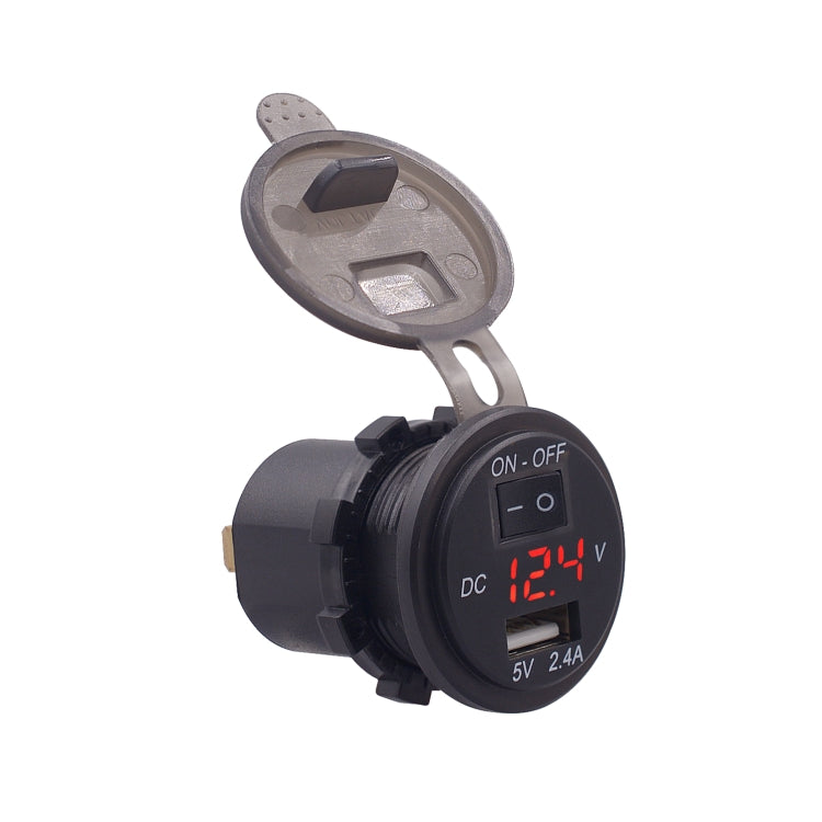 Universal Car Single Port USB Charger Power Outlet Adapter 2.4A 5V IP66 with LED Digital Voltmeter + Switch + 60cm Cable(Red Light) - DIY Modified Charger by PMC TechLife | Online Shopping South Africa | PMC TechLife | Buy Now Pay Later Mobicred