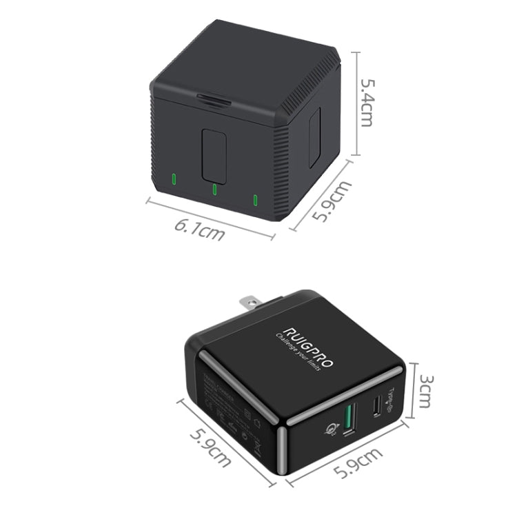 RUIGPRO USB Triple Batteries Housing Charger Box with LED Indicator Light for DJI OSMO Action 1 - Cable & Charger by PMC TechLife | Online Shopping South Africa | PMC TechLife | Buy Now Pay Later Mobicred