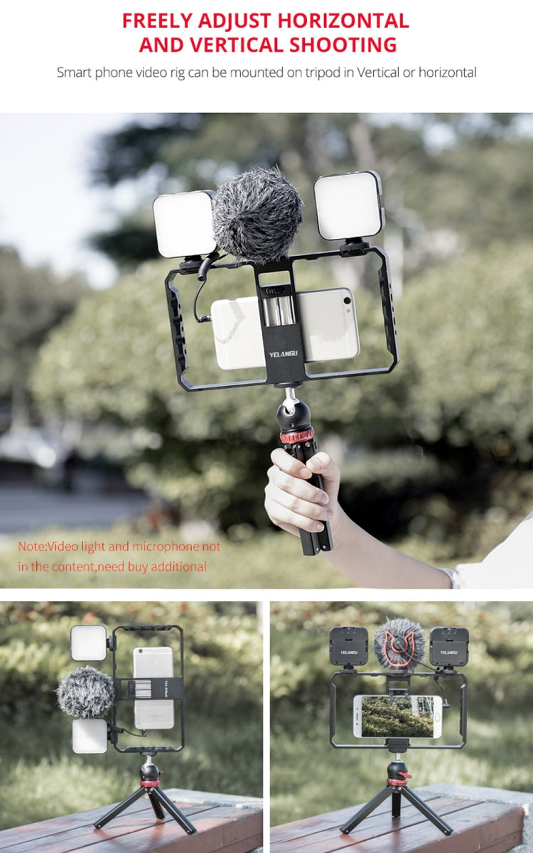 YELANGU  PC06 YLG0909A Vlogging Live Broadcast Smartphone Metal Cage Video Rig Filmmaking Recording Handle Stabilizer Bracket for iPhone, Galaxy, Huawei, Xiaomi, HTC, LG, Google, and Other Smartphones(Black) - Stand by YELANGU | Online Shopping South Africa | PMC Jewellery | Buy Now Pay Later Mobicred