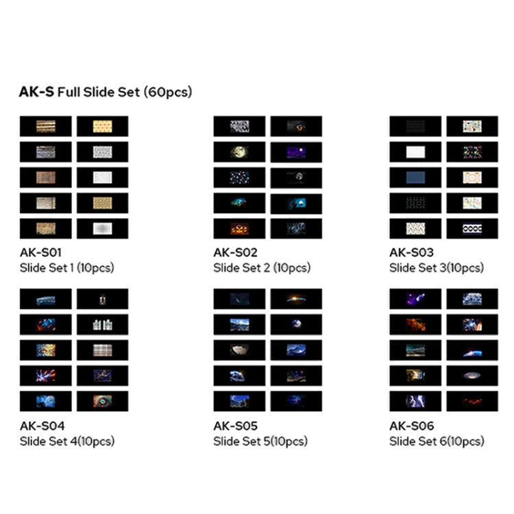 Godox AK-S 60 in 1 Transparencies Collection Full Slide Set for Godox AK-R21 Projection Kit - free shipping - PMC TechLife - Order now!